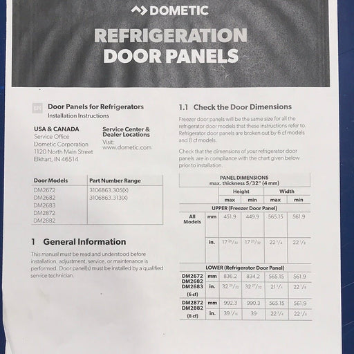 Dometic Door Panel Black - Dm2672/2682 9600015854 3106869.305C - Young Farts RV Parts