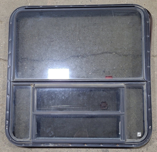 Used Black Radius Emergency Opening Window : 36 3/4" W x 37" H x 1 1/2" D - Young Farts RV Parts