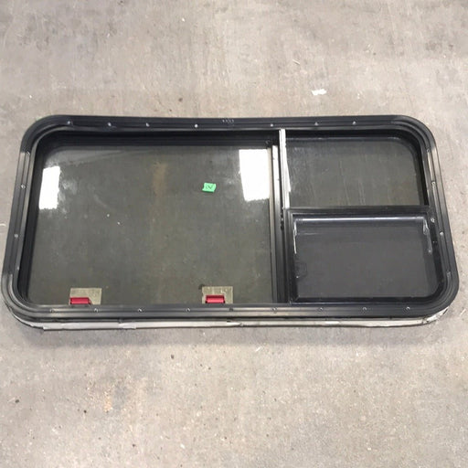 Used Black Radius Emergency Opening Window : 41 1/2" W X 21 1/4" H X 2" D - Young Farts RV Parts