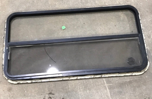 USED Black Radius Opening Window : 42 1/2" W x 22 1/2" H x 2" D - Young Farts RV Parts