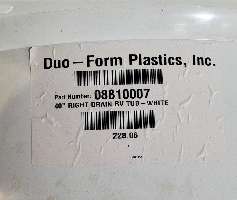 Used RV Bath Tub 40" x 24” - Right Hand Drain - Young Farts RV Parts