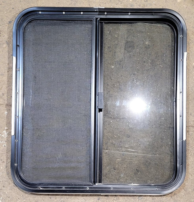 Used Black Radius Opening Window : 29 1/4" W x 27 1/4" H x 1 1/4" D - Young Farts RV Parts