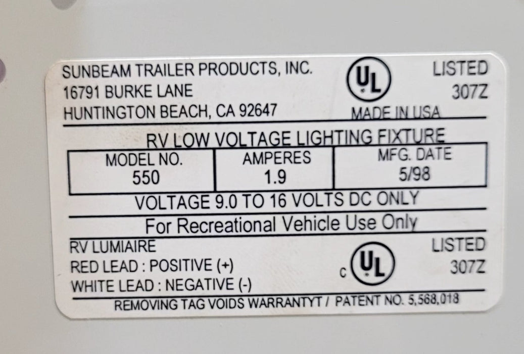Used Sunbeam Model 550 Dual Florescent light fixture - Young Farts RV Parts