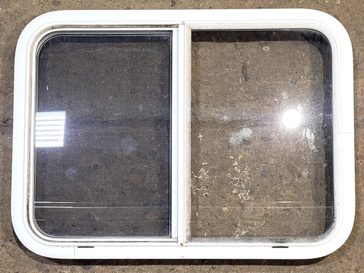 Used White Radius Opening Window : 29 1/2" W x 21 1/2" H x 1 7/8" D - Young Farts RV Parts