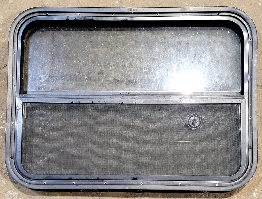 Used Black Radius Opening Window : 29 1/4" W x 21 1/4" H x 2" D - Young Farts RV Parts