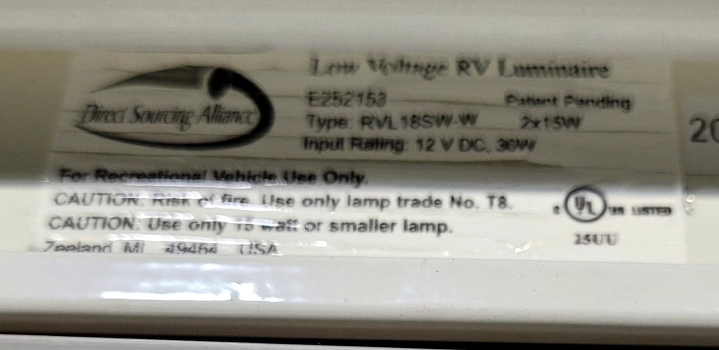 Used Dual Florescent light fixture - With Switch - Young Farts RV Parts