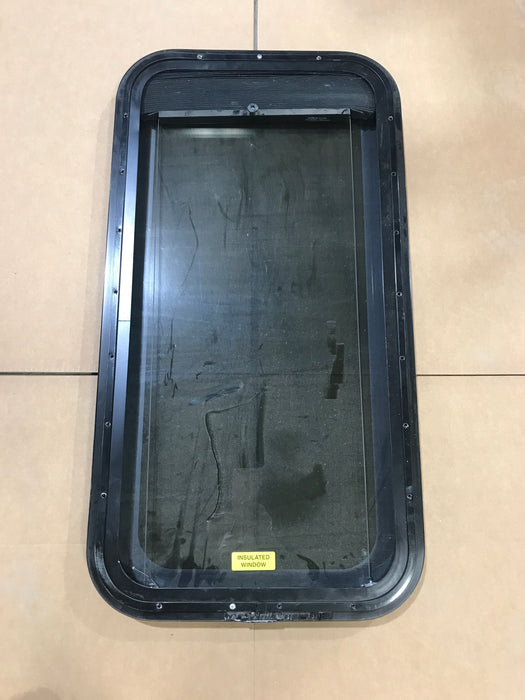 Used Black Radius Frameless Non-Opening Window : 34 1/2" X 17 1/4" X 1 1/2" D - Young Farts RV Parts