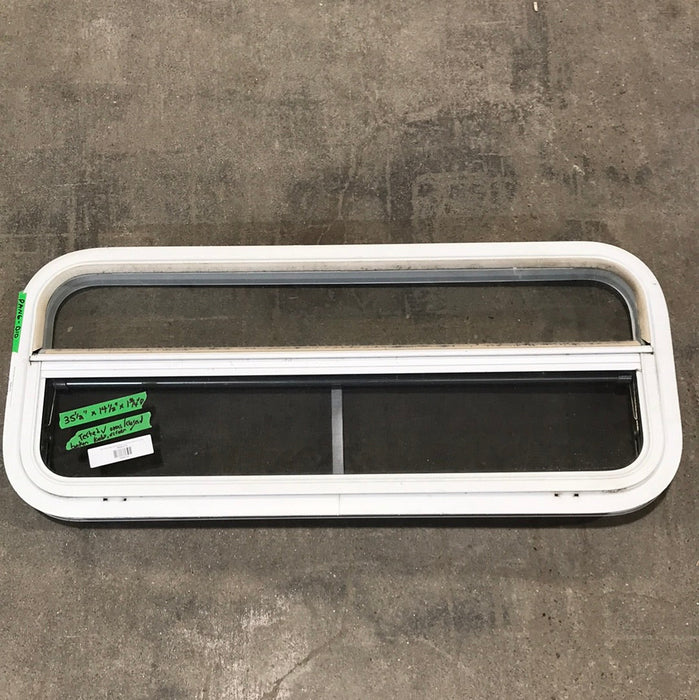 USED White Radius Opening Window : 35 1/2" W X 14 1/2" H X 1 3/4" D - Young Farts RV Parts