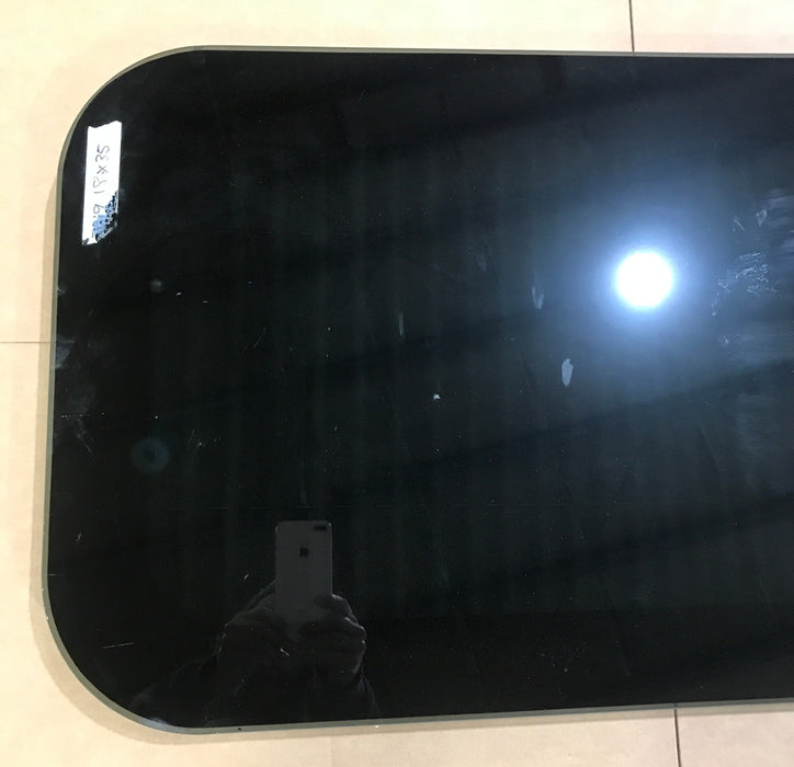 Used Black Radius Frameless Non-Opening Window : 34 1/2" X 17 1/4" X 1 1/2" D - Young Farts RV Parts