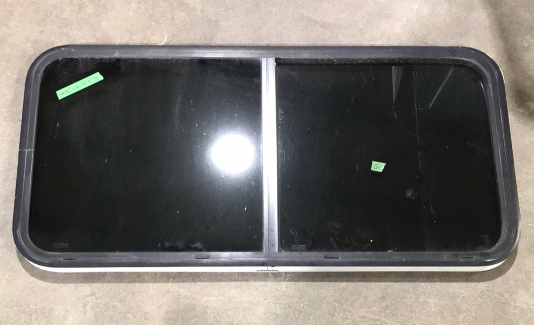 USED Black Radius Opening Window : 45 1/2" W x 21 1/2" H x 1 1/2" D - Young Farts RV Parts