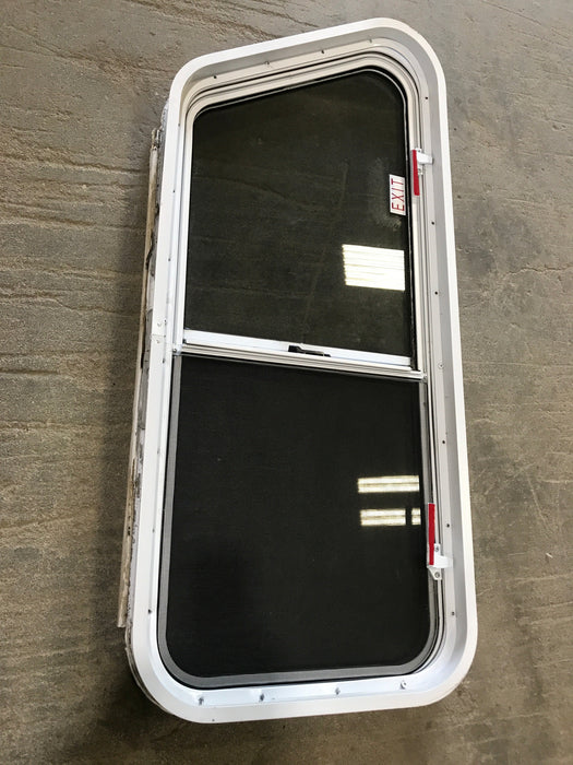 Used Slanted White Radius Emergency Opening Window : 42" W x 17 1/2" H x 2" D
