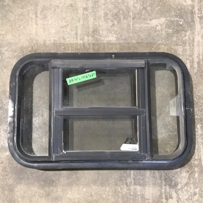 USED Black Radius Opening Window : 23 1/4" W X 14 1/4" H X 2" D - Young Farts RV Parts