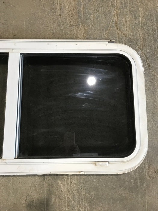 Used Slanted White Radius Emergency Opening Window : 42" W x 17 1/2" H x 2" D