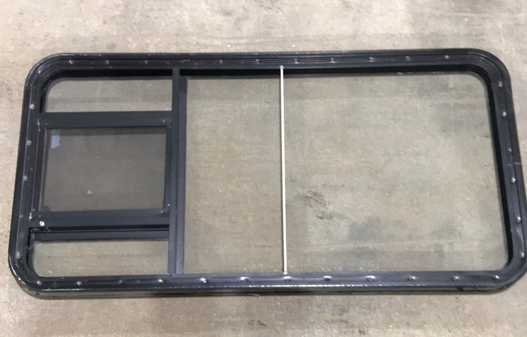 USED Black Radius Opening Window : 47 1/4" W x 23" H x 2" D - Young Farts RV Parts