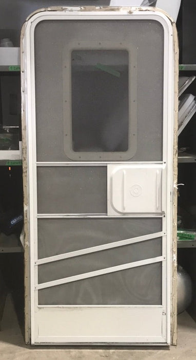Used RV Radius Corner Entry Door 72" H x 33 1/4" W x 2 1/4" D - Young Farts RV Parts
