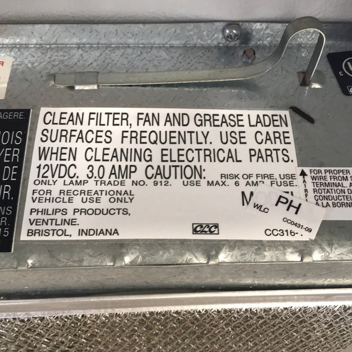 Used Ventline RV Range Hood Fan CC0431-09