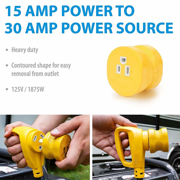 Camco 55233 30AM/15AF Power Grip Adapter  - 125V/1875W