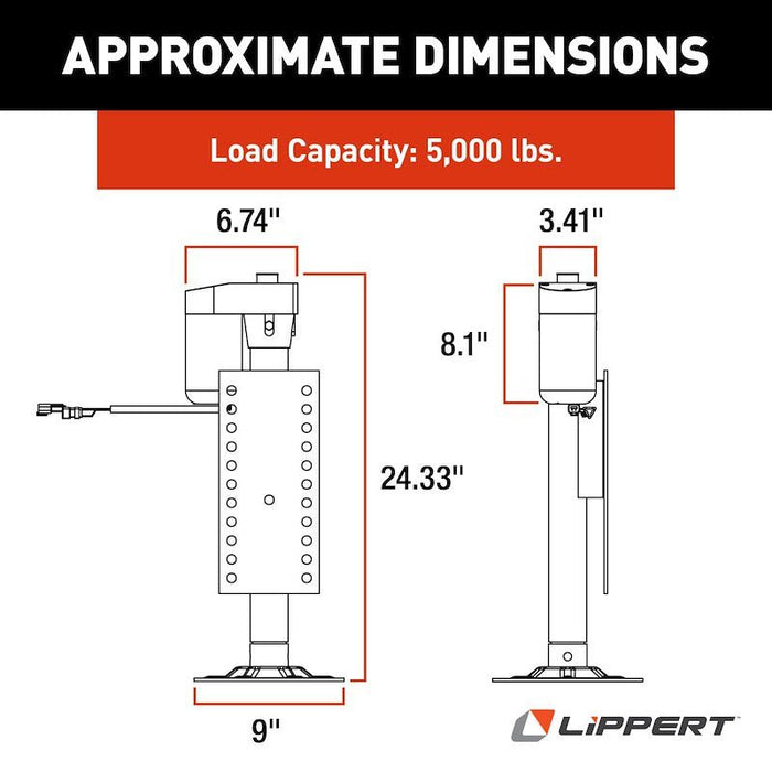 Leveling System Lippert Components 305339 Ground Control, Hall Effect Jack, 5000 Pound Capacity, Left Rear/ Follow Leg Only - Young Farts RV Parts