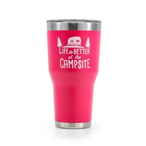 Life is Better at The Campsite Stainless Steel 30 oz. Tumbler Coral Pink - Young Farts RV Parts