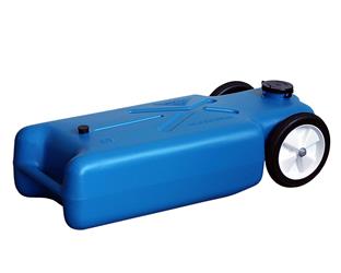 Portable Waste Holding Tank Barker Mfg. 11747 TOTE-ALONG, 15 Gallon Tank, 2 Wheel Design, 37" Length x 15" Width x 11-1/4" Height, Blow-Molded Polyethylene - Young Farts RV Parts