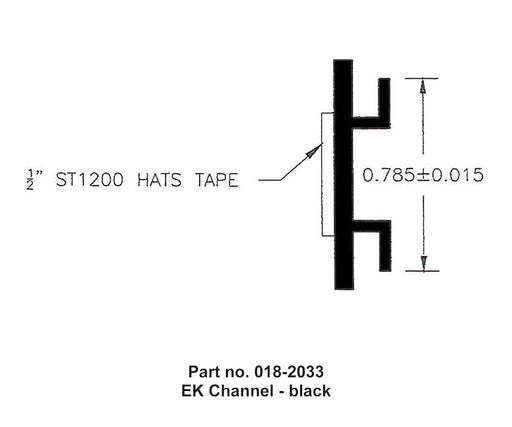 Slide Out Seal AP Products 018 - 2033 EK Channel, 7/8" Thickness x 1/4" Width x 50 Foot Length, Black With Hats Red Tape - Young Farts RV Parts