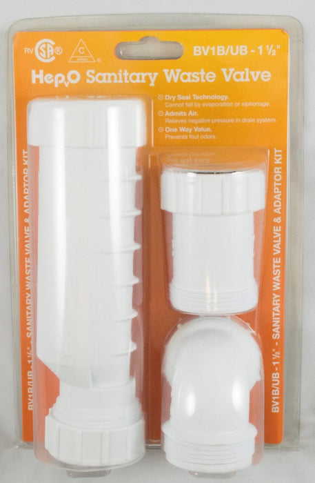 Sunbelt BV1B/UB11/2 HepvO ™Sink Trap, Straight Valve, 1 - 1/2" Angled Adapter, White - Young Farts RV Parts