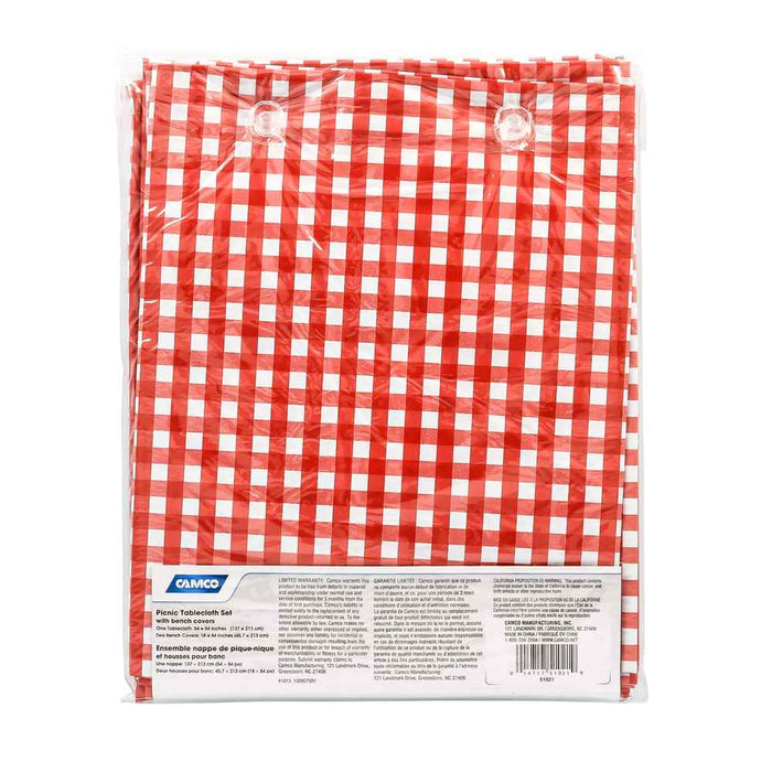 Table Cloth Set with Table and Bench Covers (Red/White) - Young Farts RV Parts