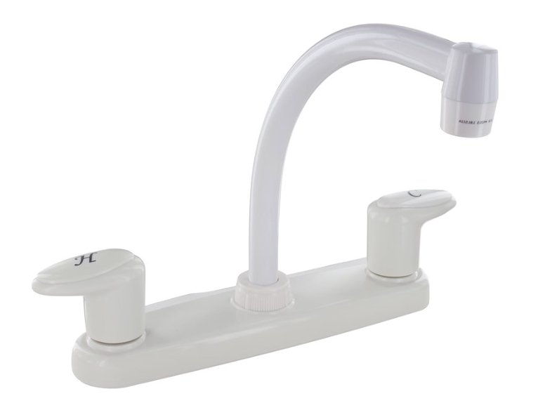 Two Handle Hi - Arc Kitchen Pot Filler White - Young Farts RV Parts