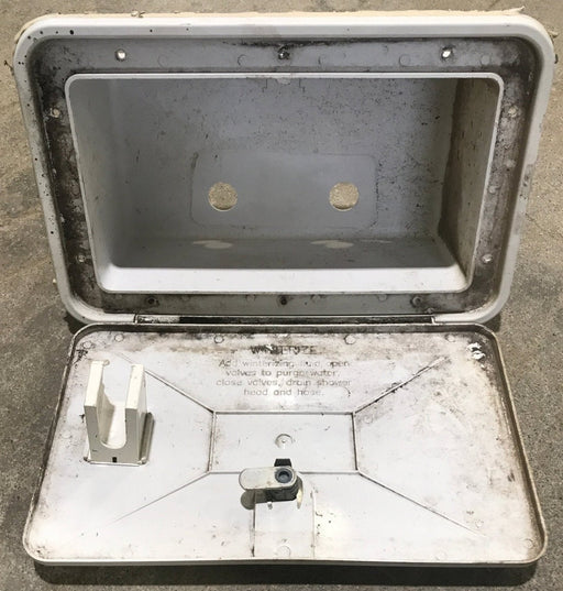 Used 13 1/2" W RV Access Hatch - Outdoor Shower - Young Farts RV Parts