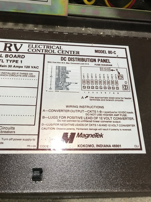 Used 30 AMP MAGNETEK DC Distribution Panel - Model 80 - C - Young Farts RV Parts
