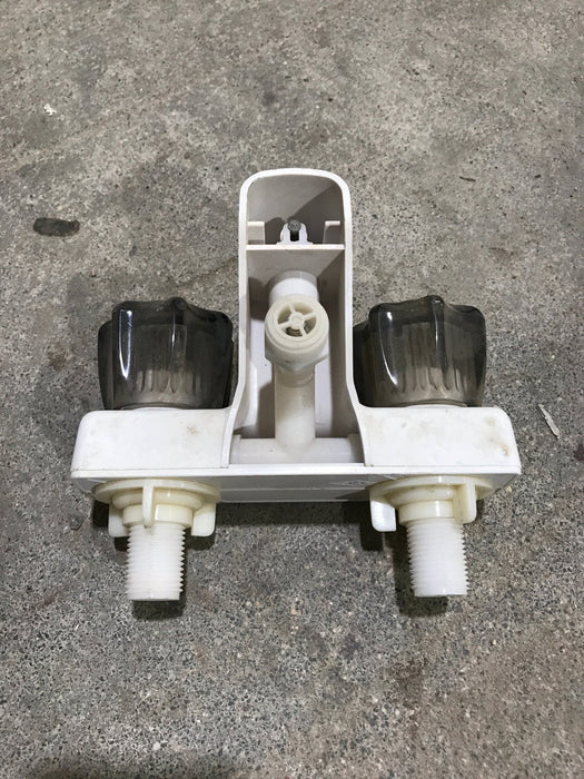 Used 4" Bathroom Faucet Bone With Smoked Knobs - Young Farts RV Parts