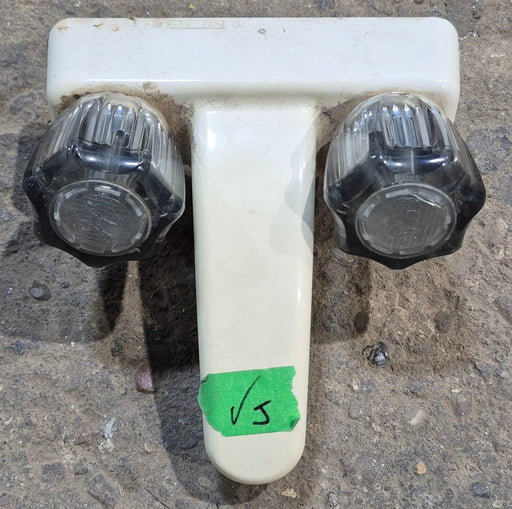 Used 4" Bathroom Faucet Bone With Smoked Knobs - Young Farts RV Parts