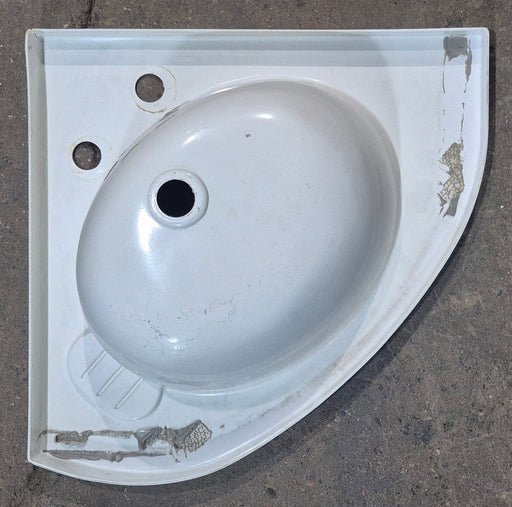Used Bathroom Corner Sink, Off White - 18 1/2" x 19 1/2" x 5 1/2" D - Young Farts RV Parts