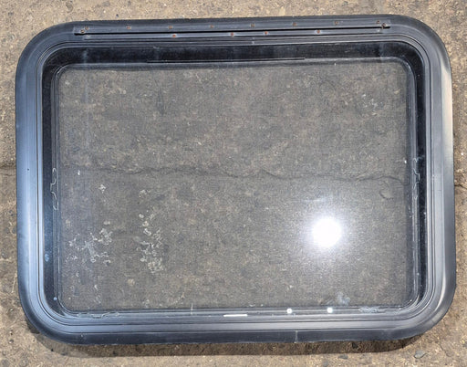 Used Black Radius Emergency Opening Window : 29 1/2" W x 21 1/2" H x 1 1/2" - Young Farts RV Parts