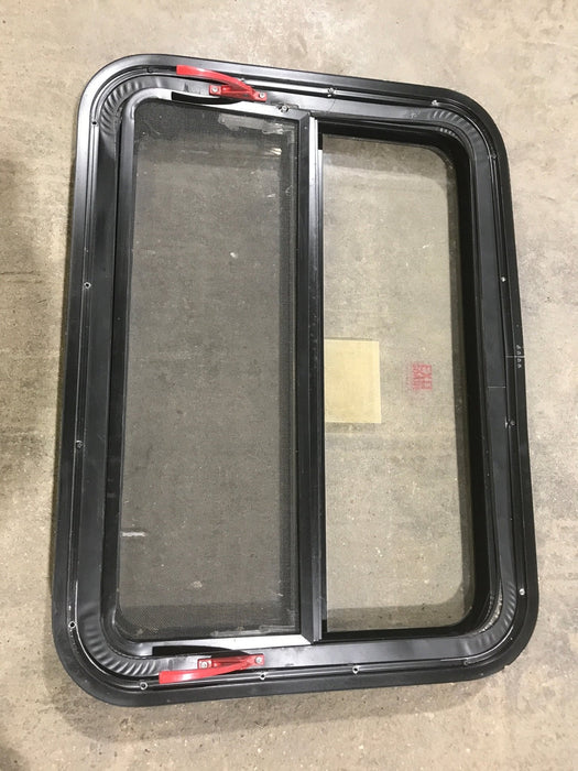 Used Black Radius Emergency Opening Window : 29 1/2" W X 29 1/2" H X 2" D - Young Farts RV Parts
