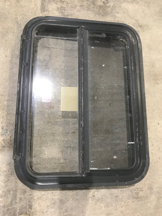 Used Black Radius Emergency Opening Window : 29 1/2" W X 29 1/2" H X 2" D - Young Farts RV Parts