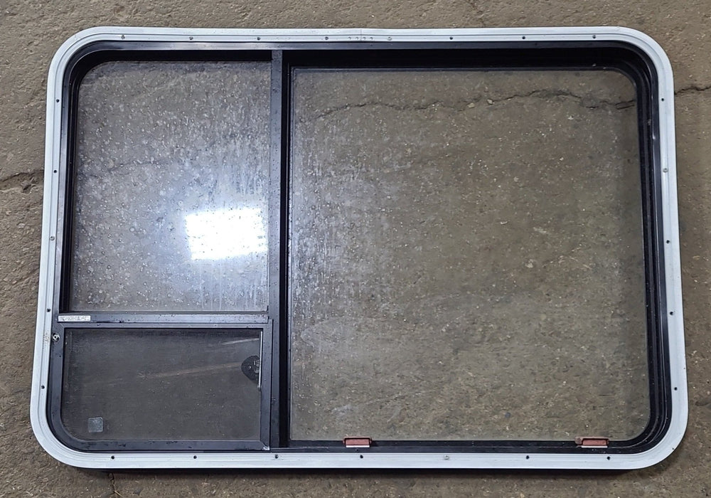 Used Black Radius Emergency Opening Window : 41 3/8" W x 28 5/8" H x 1 7/8" D - Young Farts RV Parts