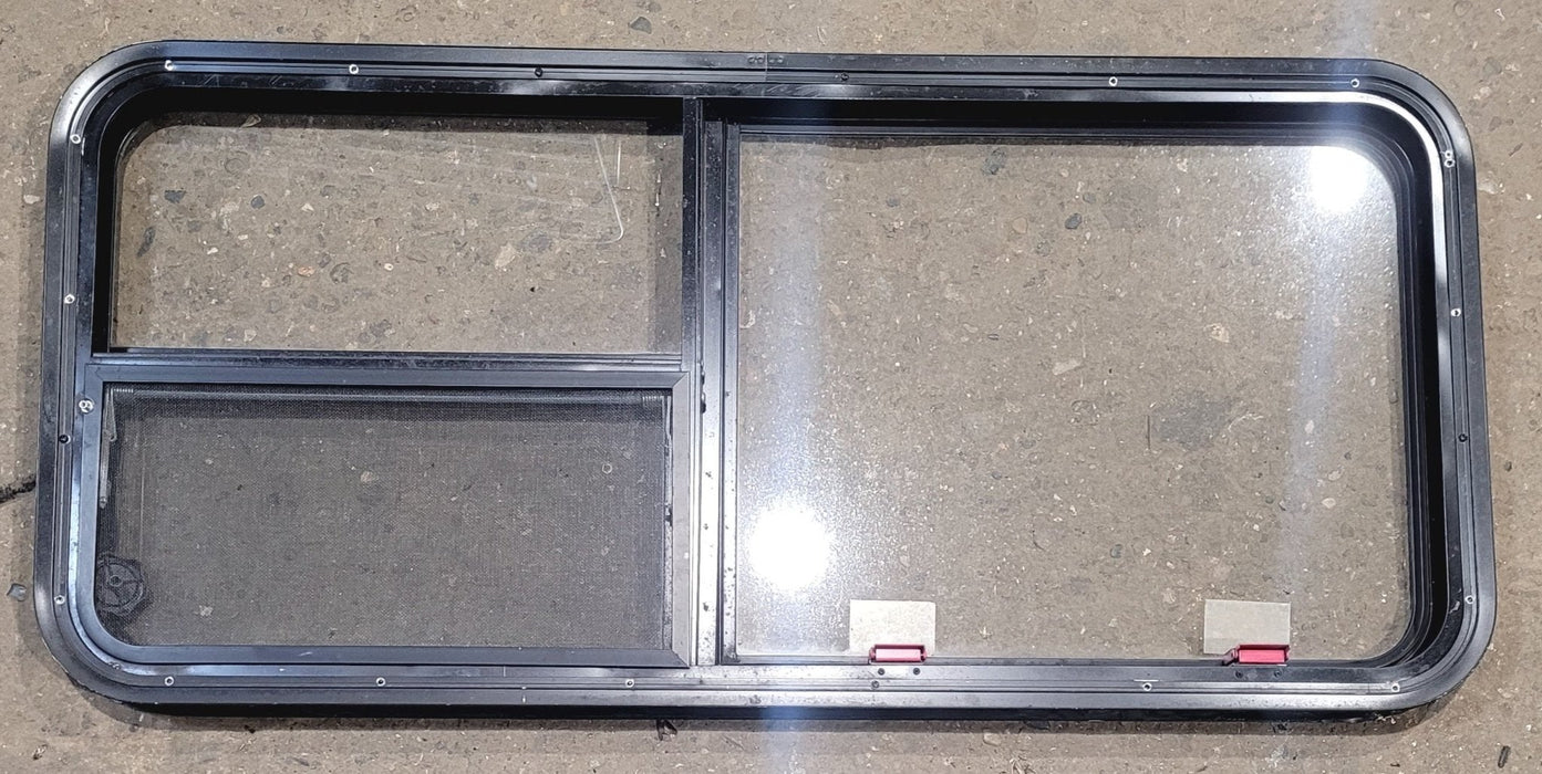 Used Black Radius Emergency Opening Window : 47 1/4" W x 21 1/4" H x 1 7/8" - Young Farts RV Parts