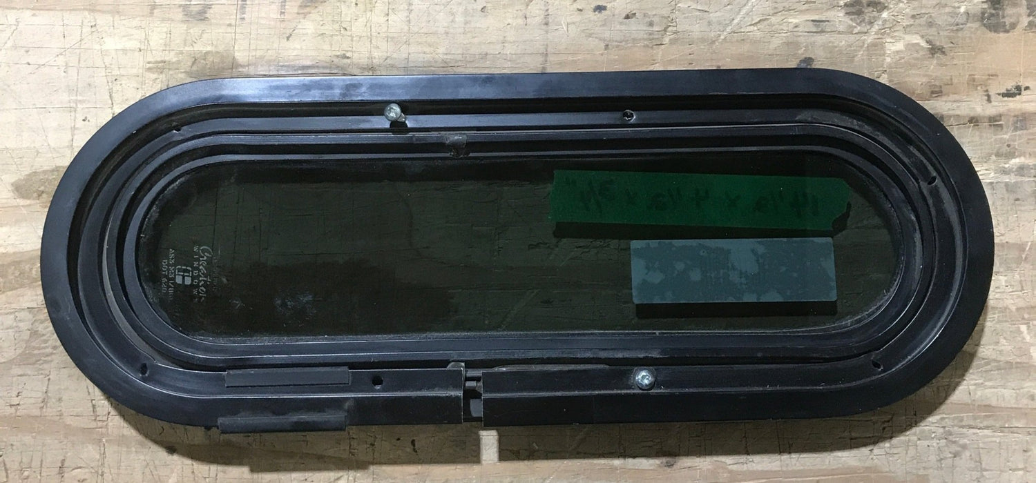 Used Black Radius Non Opening Window : 14 1/2" W X 4 1/2" H X 3/4" D - Young Farts RV Parts