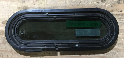 Used Black Radius Non Opening Window : 14 1/2" W X 4 1/2" H X 3/4" D - Young Farts RV Parts
