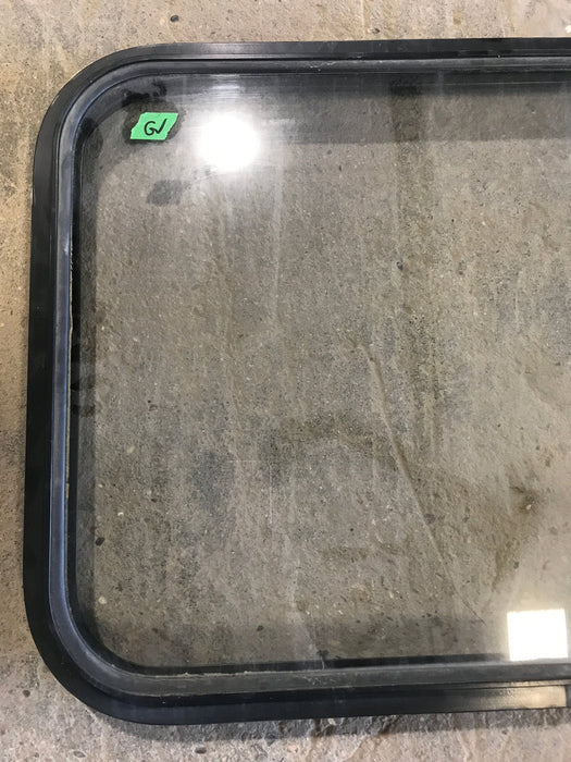 Used Black Radius Non - Opening Window : 32" W X 19 1/2" H X 2" D - Young Farts RV Parts