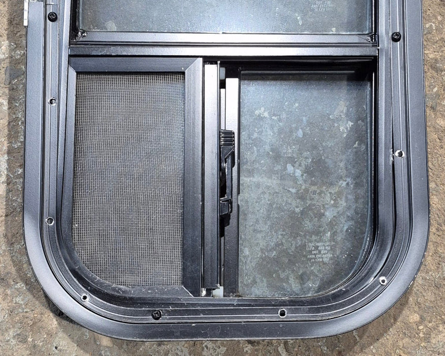 Used Black Radius Opening Window : 11 1/2" W x 21 1/4" H x 1 3/4" D - Young Farts RV Parts