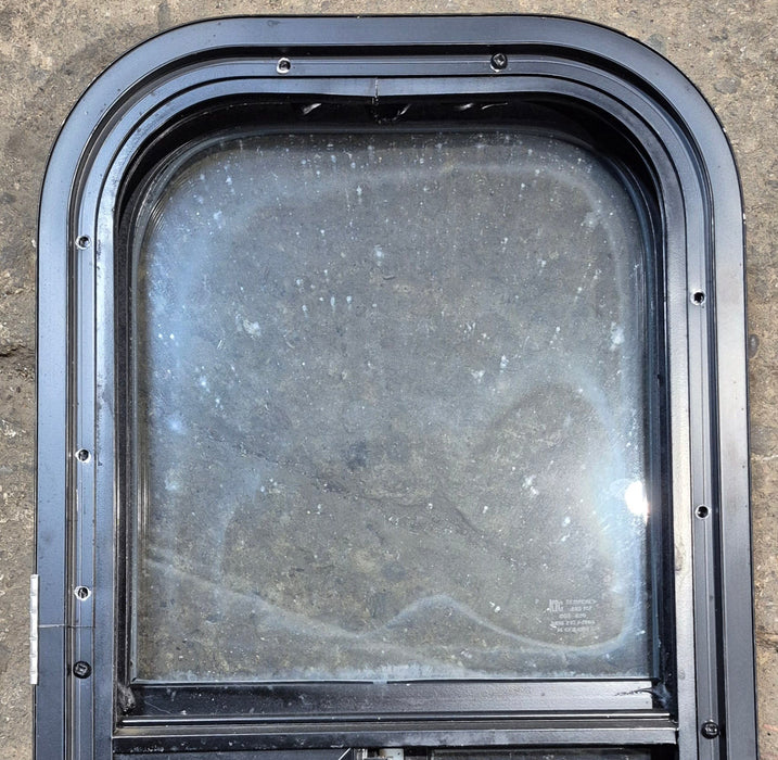 Used Black Radius Opening Window : 11 1/2" W x 21 1/4" H x 1 3/4" D - Young Farts RV Parts