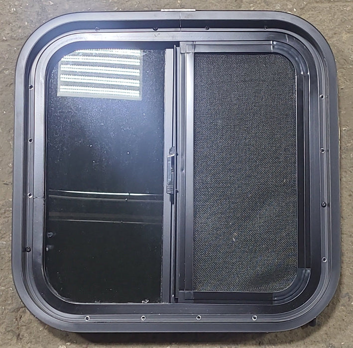 Used Black Radius Opening Window : 17 1/2" W x 17 1/2" H x 2" D - Young Farts RV Parts