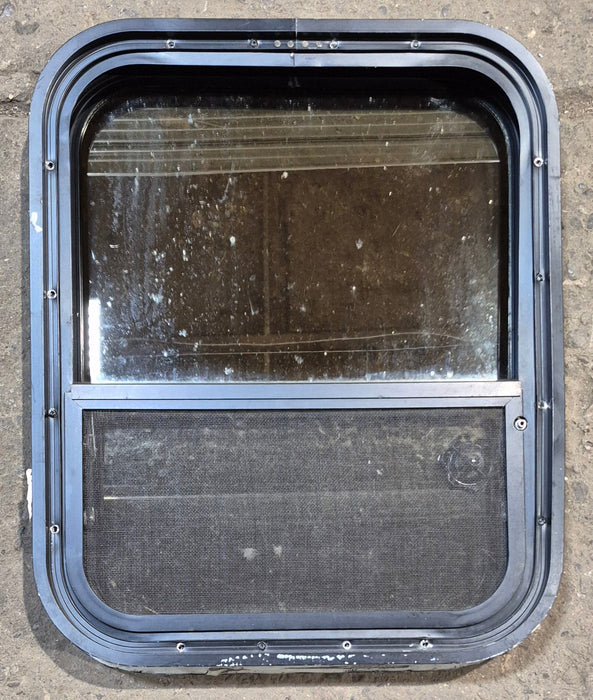 Used Black Radius Opening Window : 17 1/2" W x 21 1/2" H x 2" - Young Farts RV Parts