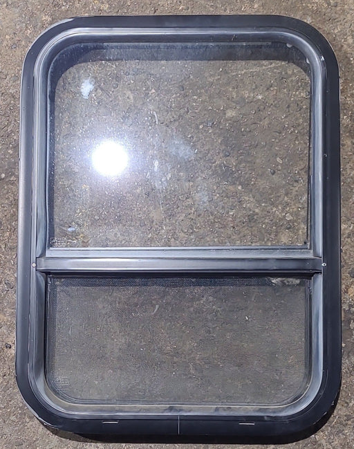 Used Black Radius Opening Window : 17 1/2" W x 23 1/2" H x 1 3/8" D - Young Farts RV Parts