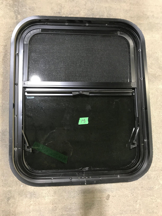 Used Black Radius Opening Window : 21 1/2" W X 17 1/2" H X 1 3/4" D - Young Farts RV Parts