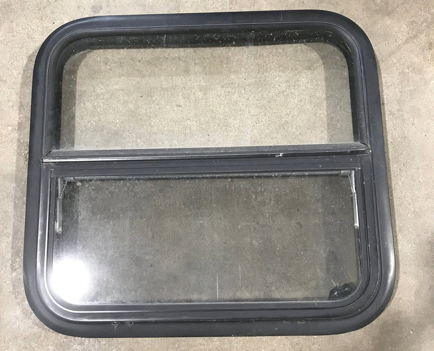 Used Black Radius Opening Window : 23 1/2" W X 21 1/4" H X 2" D - Young Farts RV Parts