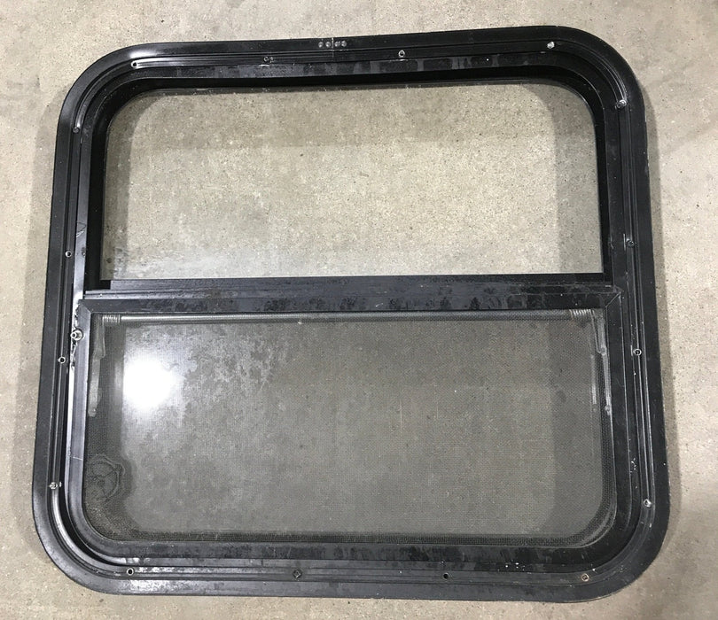Used Black Radius Opening Window : 23 1/2" W X 21 1/4" H X 2" D - Young Farts RV Parts