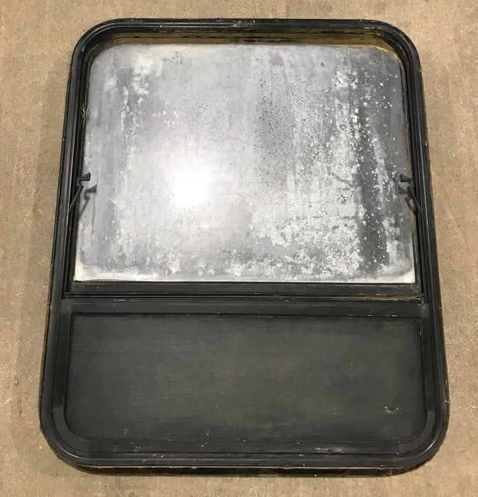 Used Black Radius Opening Window : 23 1/2" W x 28 1/2" H x 2" D - Young Farts RV Parts